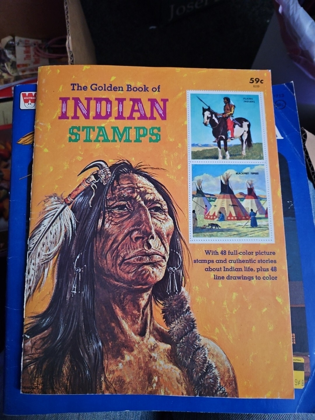 The Golden Book Of Indian Stamps 48 Native American 8th printing 1973