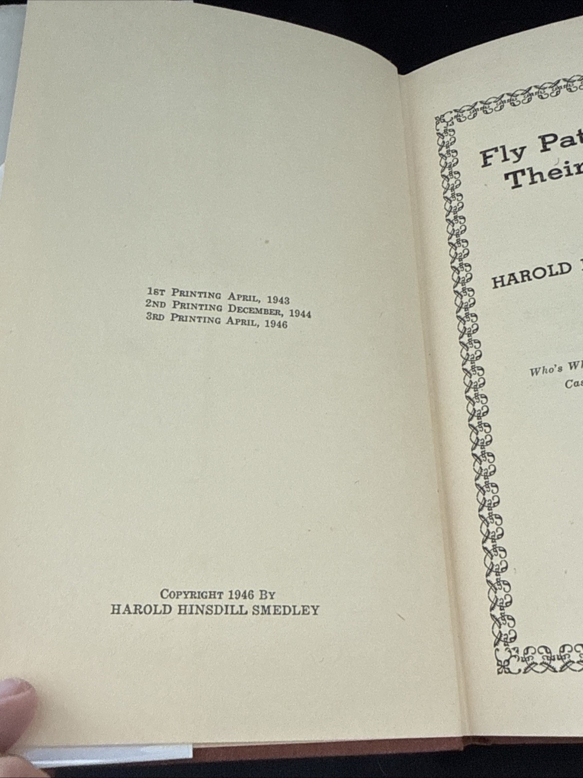 1946 – vtg fly fishing – Fly Patterns & Their Origins – HC DJ – Harold Smedley