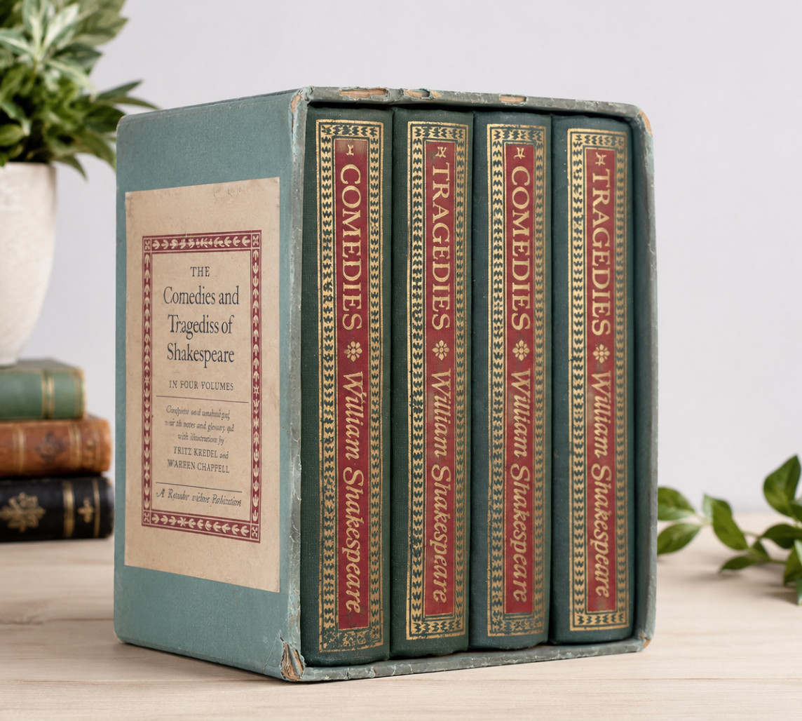 1944 Random House William Shakespeare Complete 4 Vol Set w/ Slipcase Warren Chap