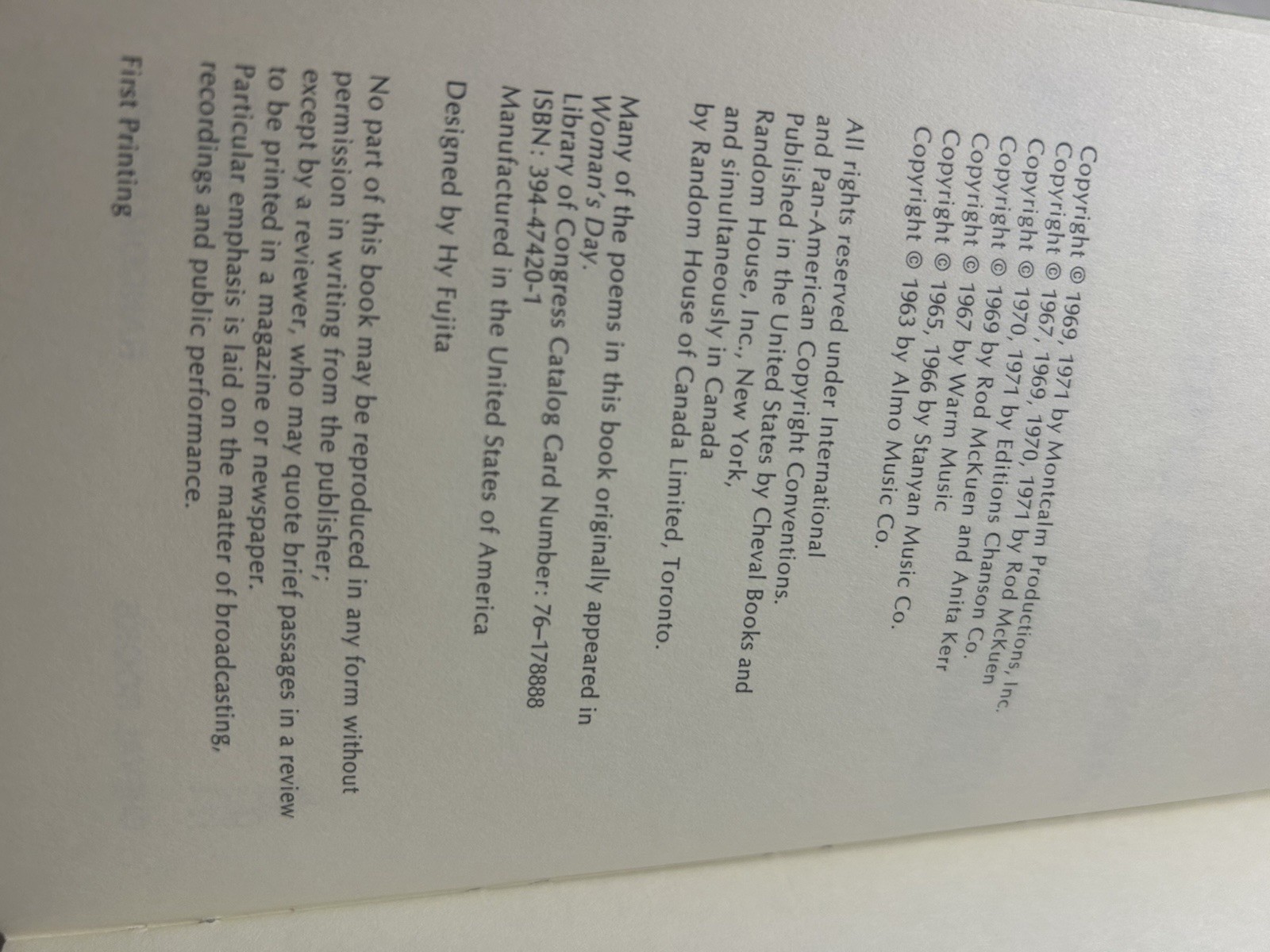 The Carols of Christmas Rod McKuen Vintage Book 1971 First Printing