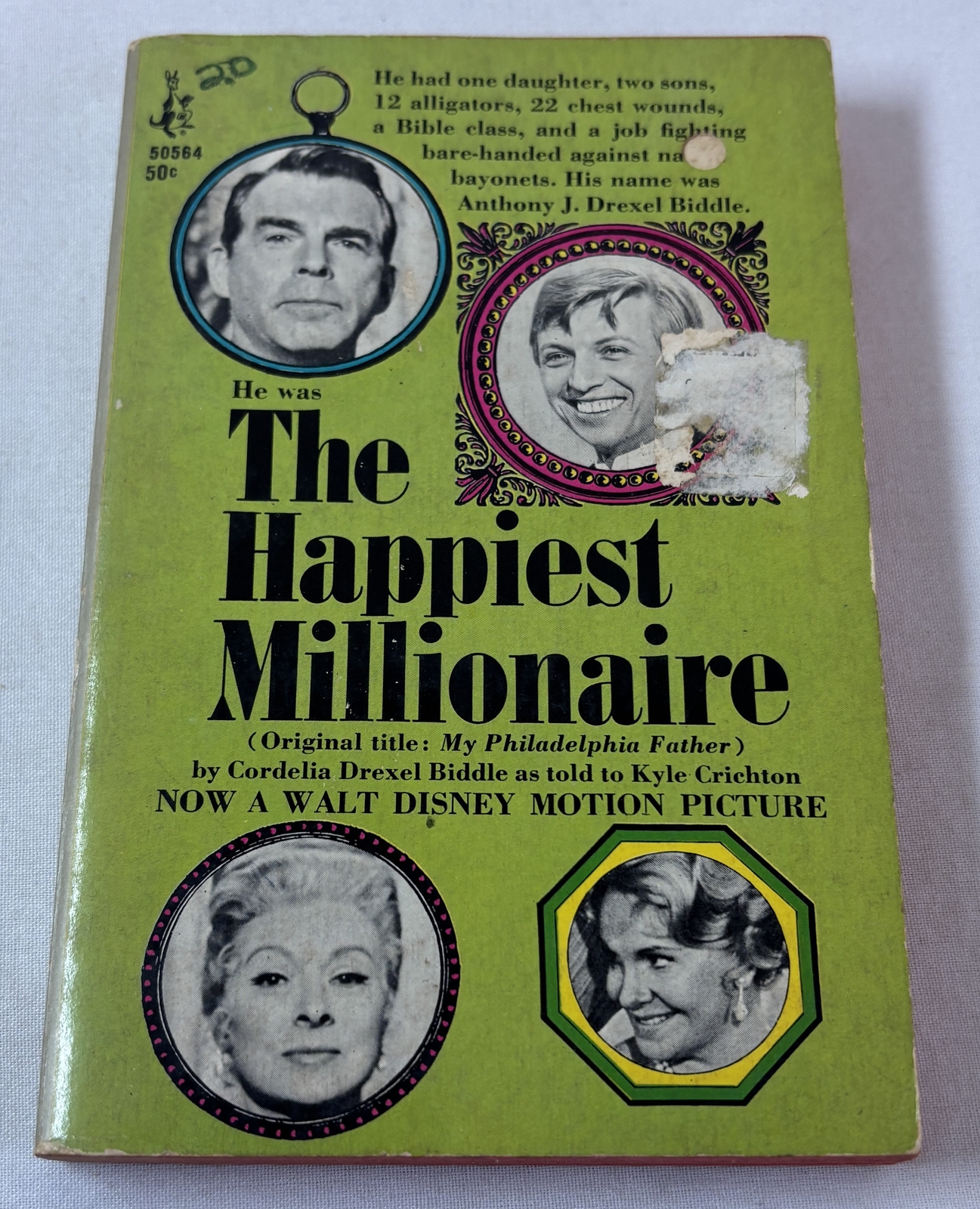 1967 2nd print ppb~ Kyle Crichton THE HAPPIEST MILLIONAIRE ~ lower grade ~Disney