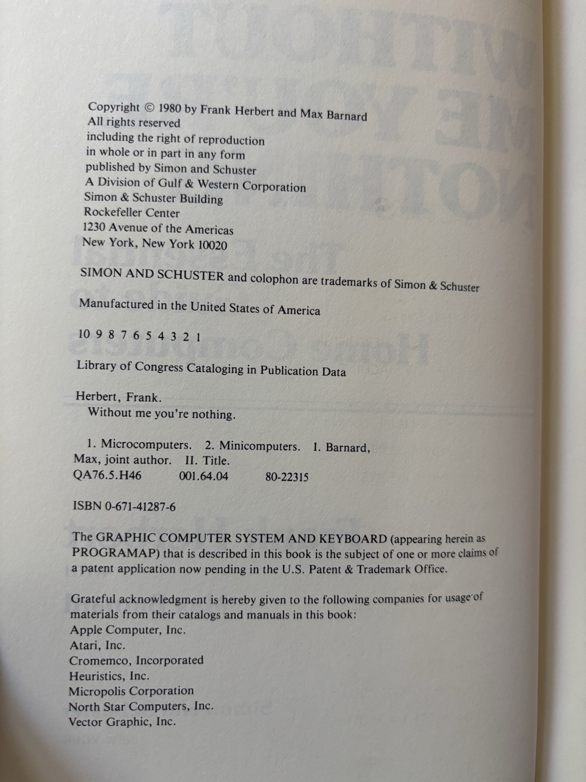 Frank Herbert, Max Barnard WITHOUT ME YOU’RE NOTHING The Essential Guide to Home