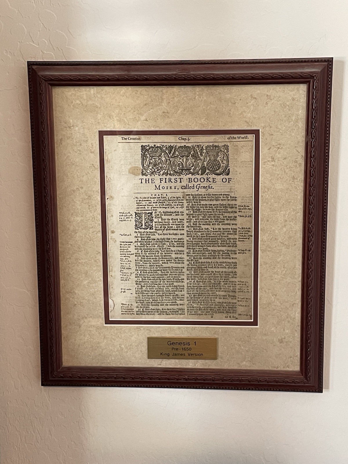 Authentic Pre-1650 King James Bible Leaf – Genesis Chapter 1 – Prof Framed –Rare
