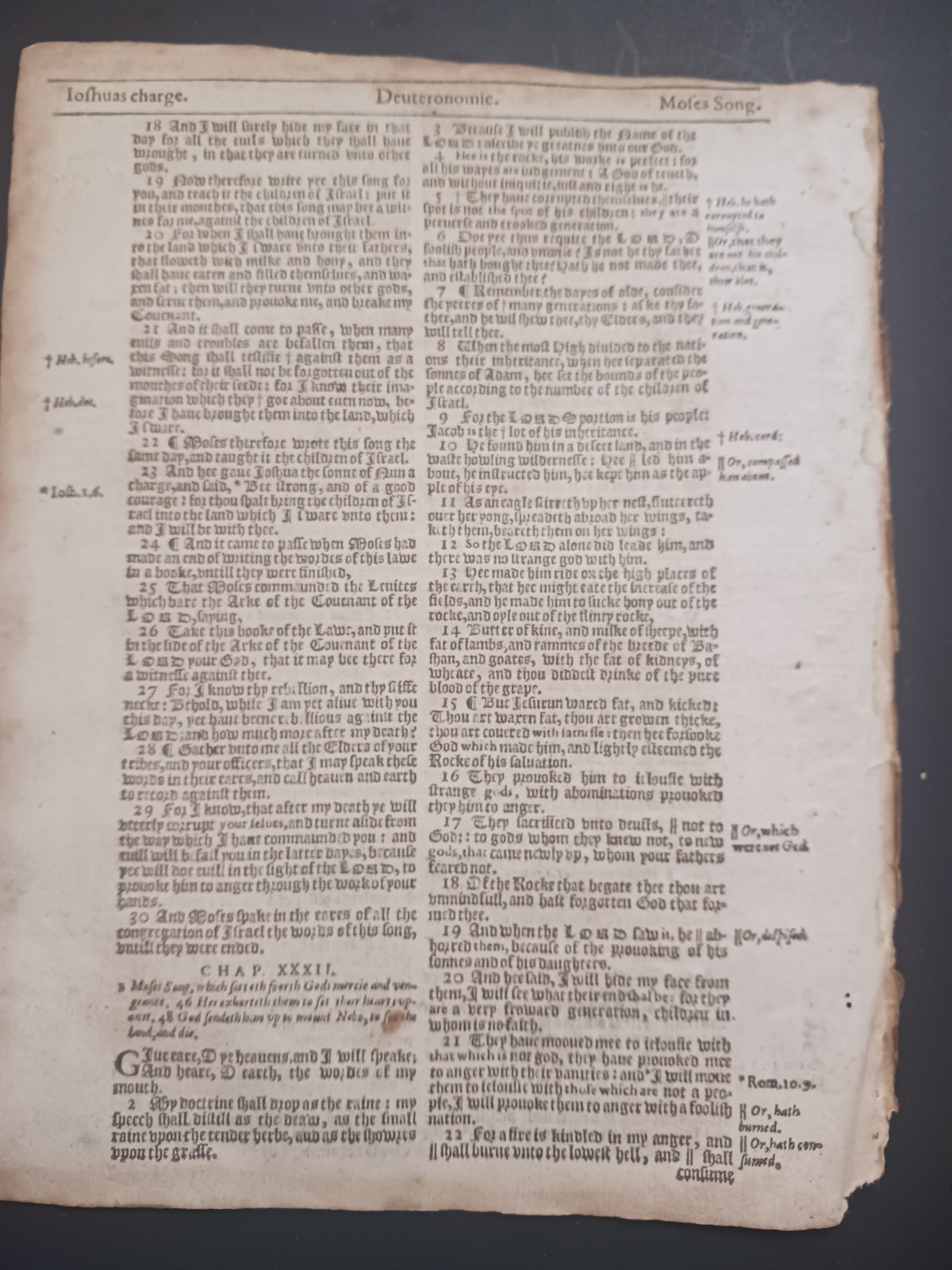 Original 1614 King James Bible Leaf 117 Deuteronomy 30:10 to 32:22