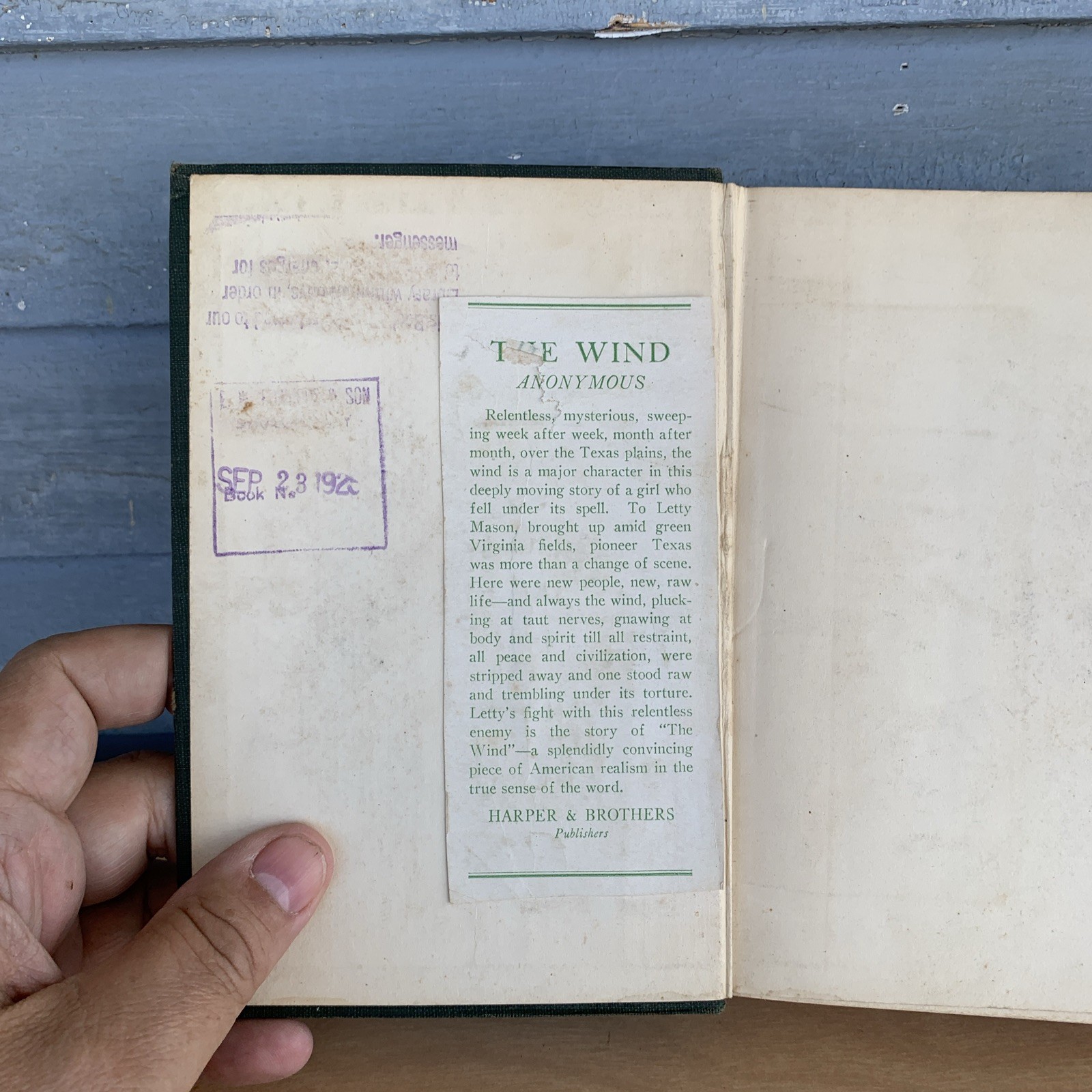 The Wind By Anonymous Antique Book 1925 Harper & Brothers 1st Edition HardCover