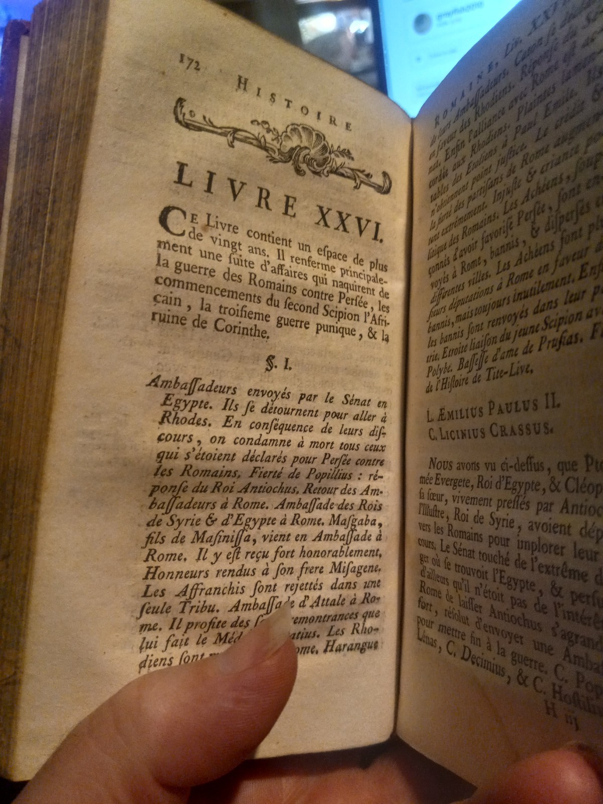 1782 HISTOIRE ROMAINE BY M ROLLIN FULL LEATHER VOLUME 8 ONLY, W/MAP OF ALGERIA
