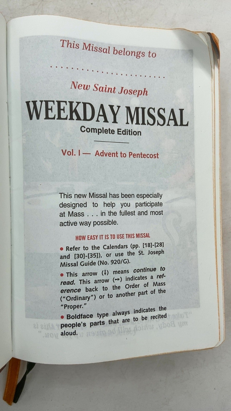 New St. Joseph Weekday Missal Complete Edition Vol. I- Advent to Pentecost Co…