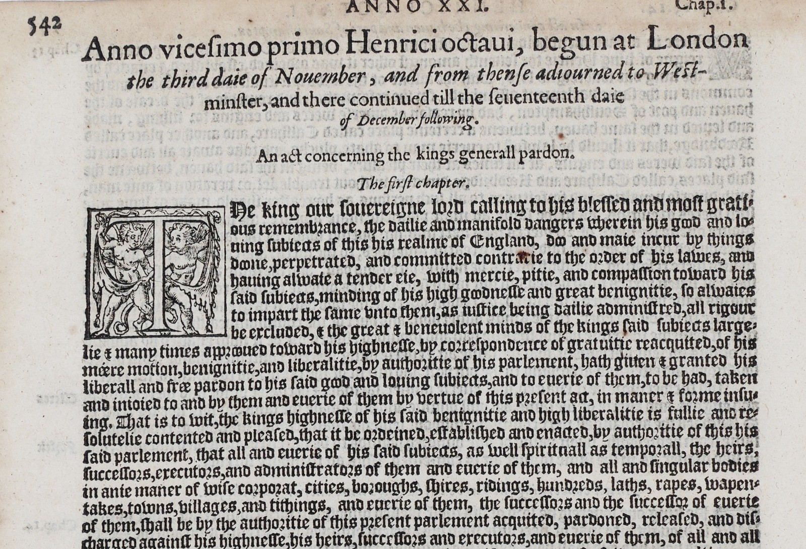 King’s General Pardon Act Henry VIII 1587 Grafton Parliament Tudor Leaf