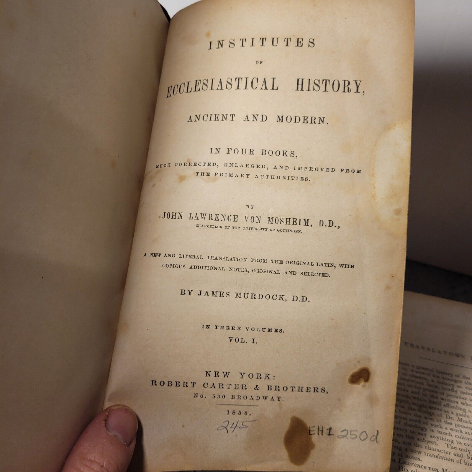 HC 1858 (RARE)-MOSHEIM’s ECCLESIASTICAL HISTORY-John Lawrence Von Mosheim Vol.1