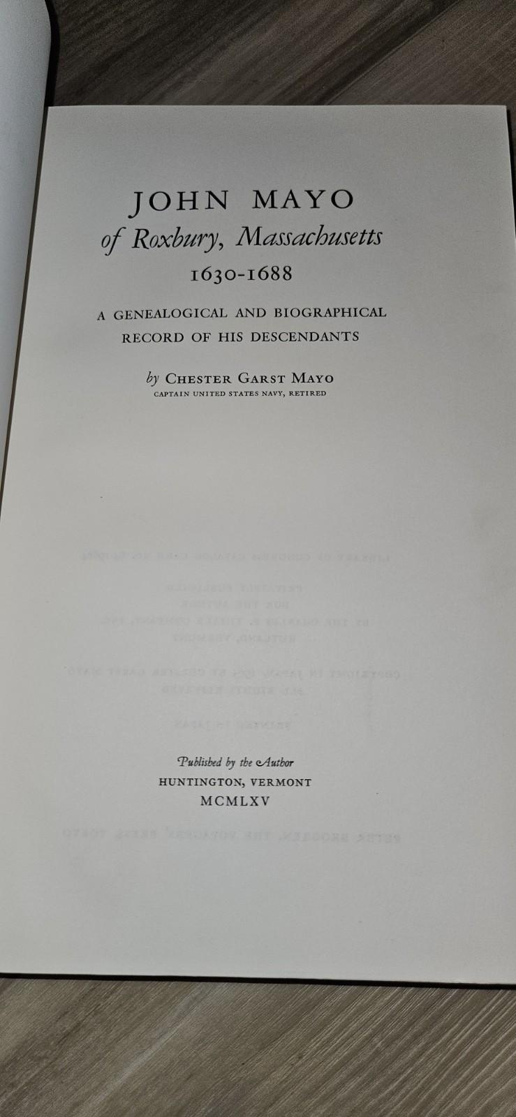 1965 – JOHN MAYO of Roxbury Massachusetts 1630-1688 w jacket, 304pgs