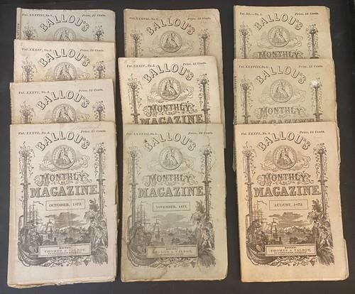 BALLOU’S MONTHLY MAGAZINE 1871-74 10 issues Penguins Russia Dickens Boston