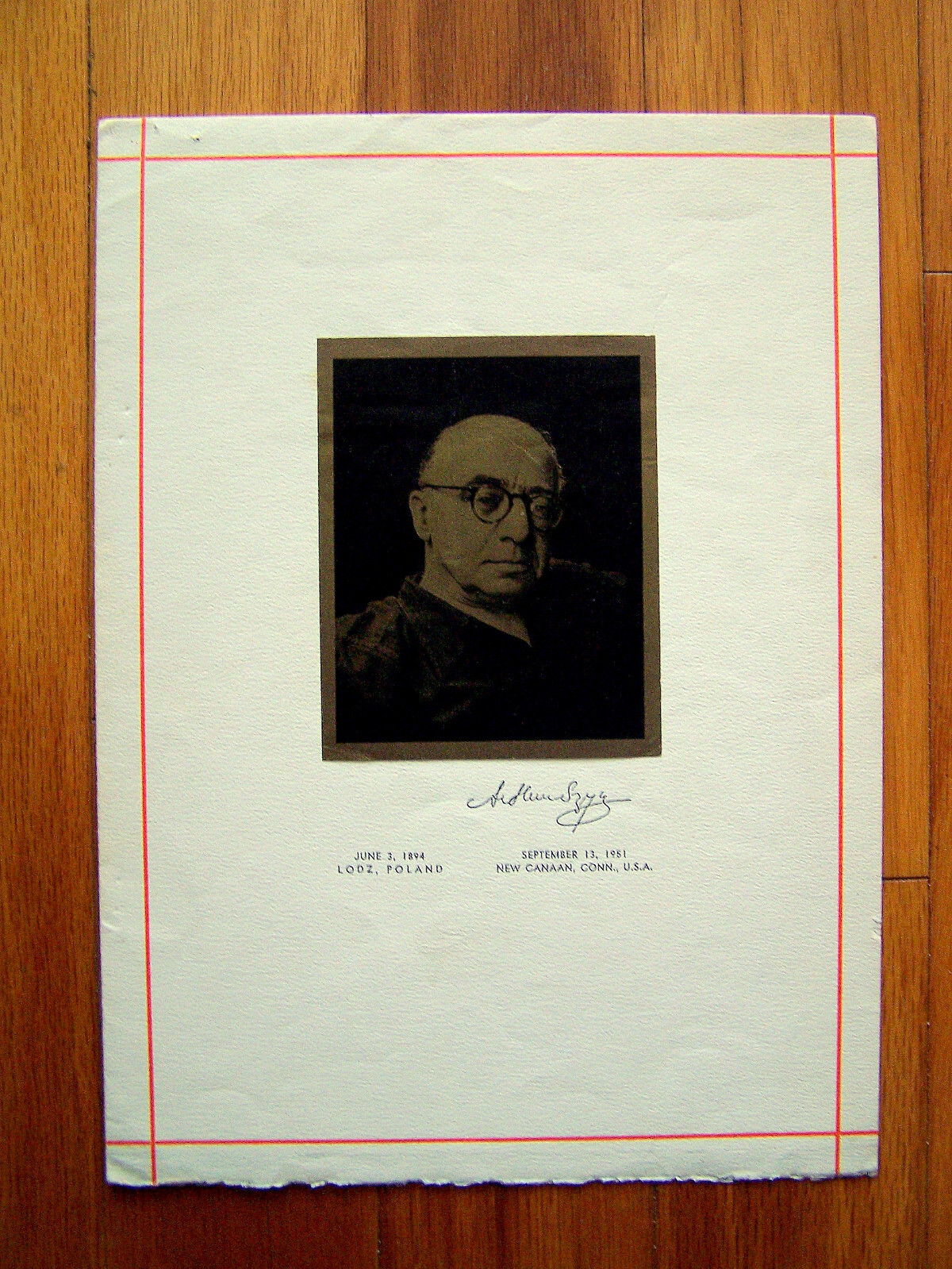 Arthur Szyk – Eulogy Bulletin w/photo – 1951 – Excllent Cond. – SEE DETAILS