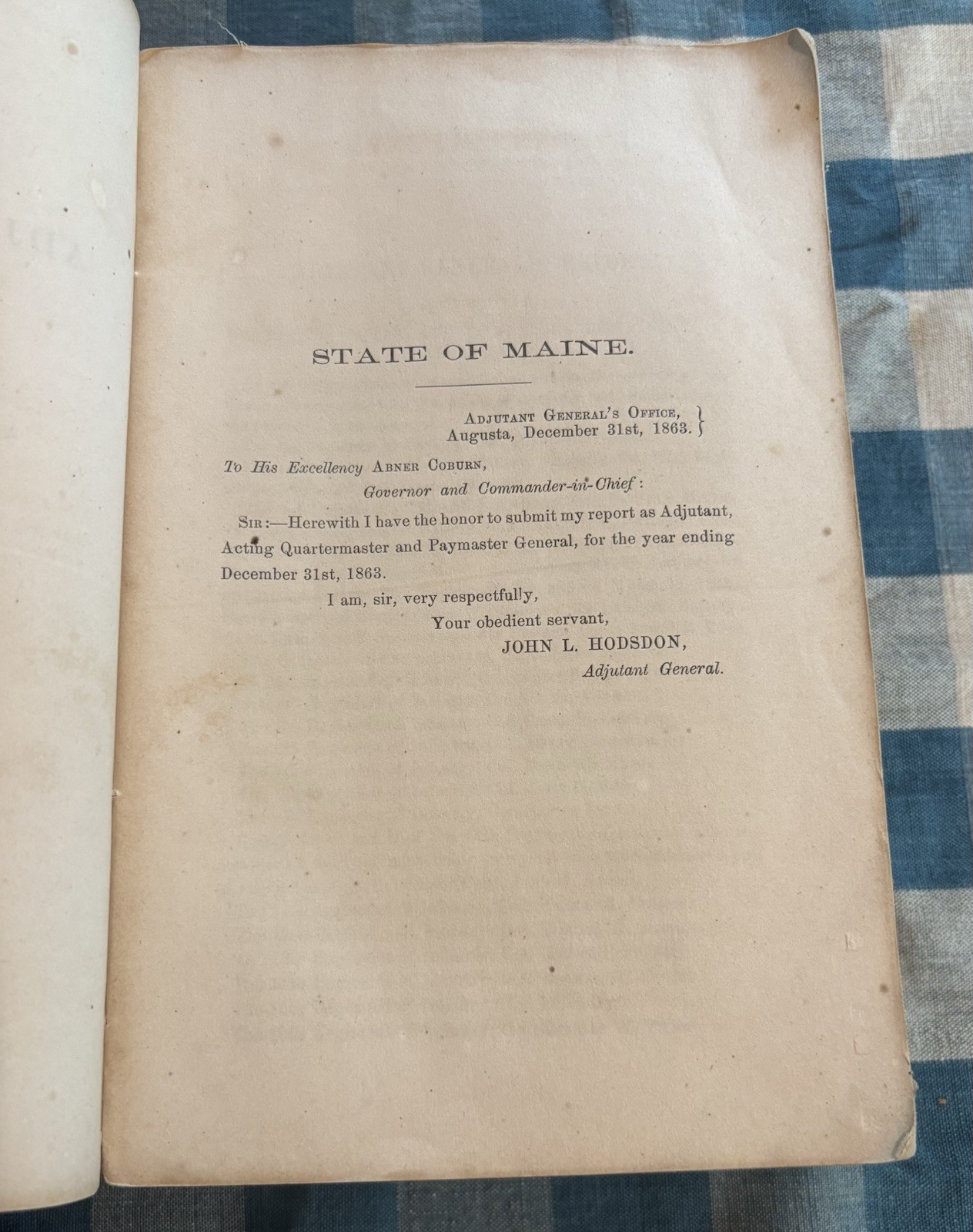 Civil War Era 1863 Adjutant General Annual Report State Of Maine Softcover