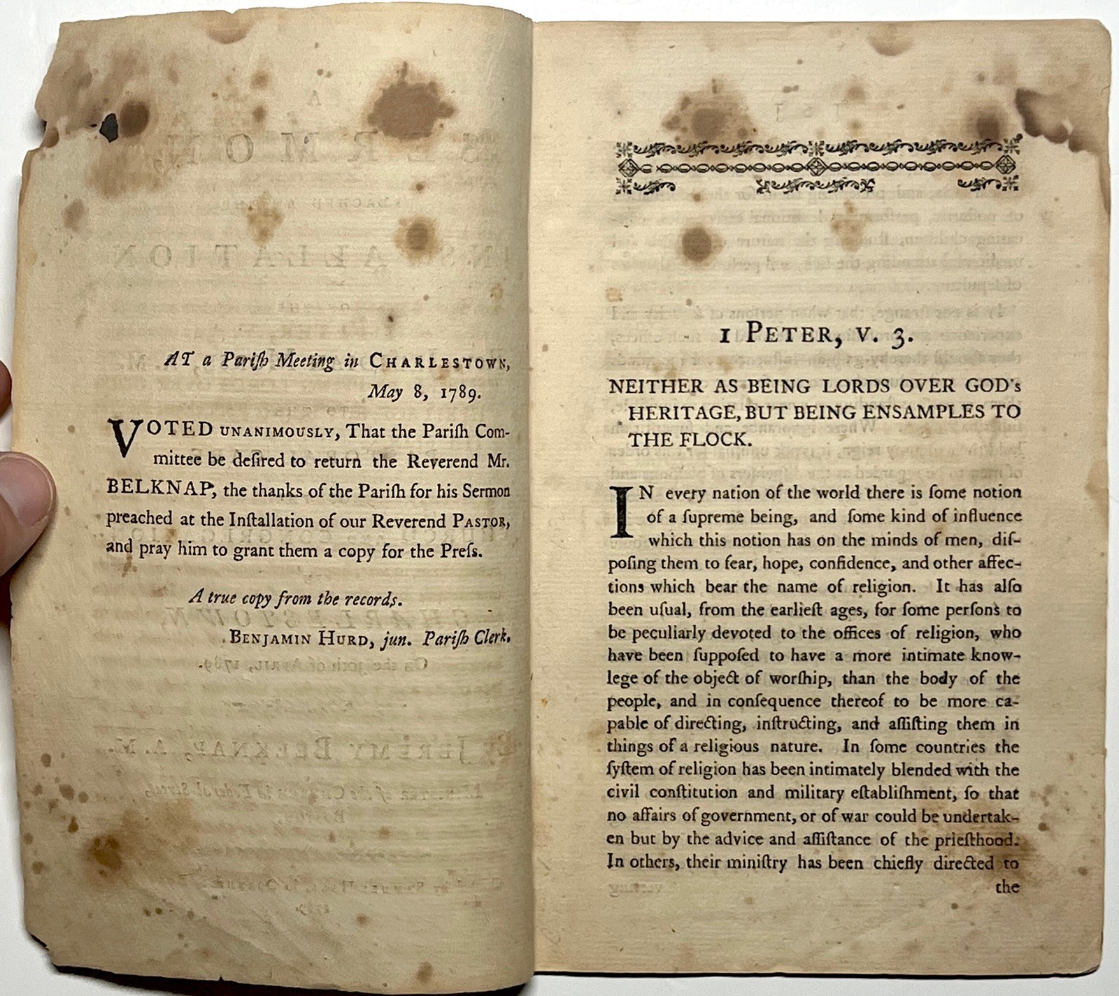 1789 SERMON INSTALLATION JEDIDIAH MORSE CHARLESTOWN BELKNAP HISTORIC 1ST ED RARE