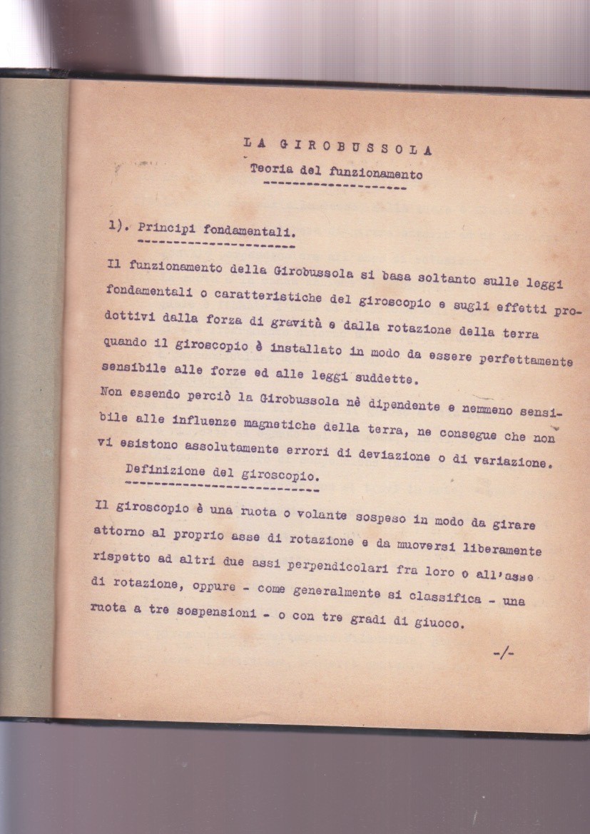 LA GIROBUSSOLA teoria del funzionamento dattiloscritto NAVE NAUTICA
