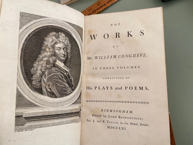 1761 Works of William Congreve Plays Poems leather bound 3 Volumes