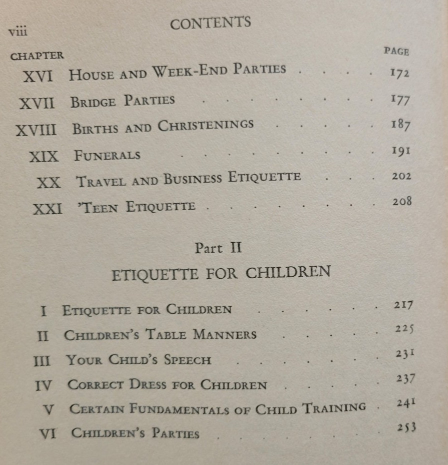 1941 TODAY’S ETIQUETTE Lillian Eichler SOCIAL RULE WEDDING DINNER DRESS CHILDREN