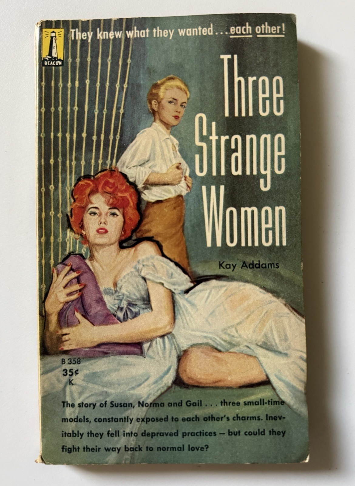 1960 Vintage Lesbian Pulp “Three Strange Women” Kay Addams Beacon B358 GGA Cover