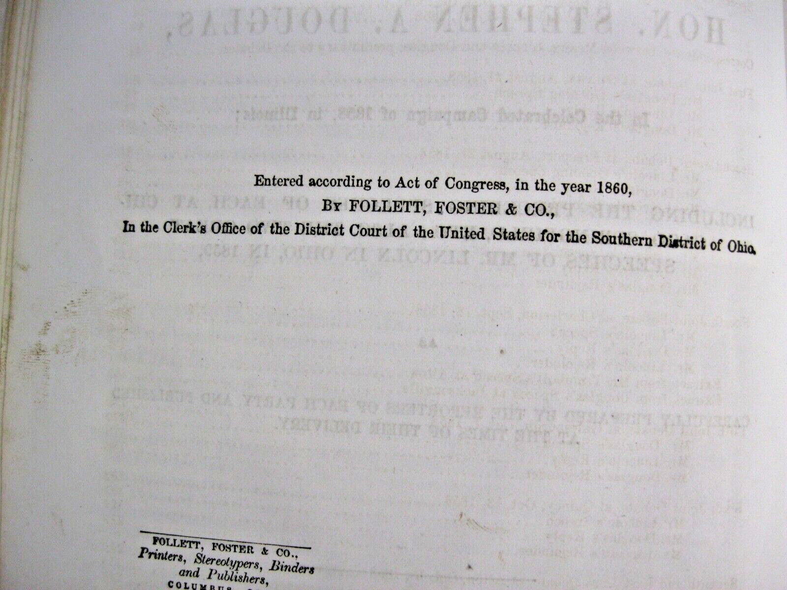 Political Debates Between Abraham Lincoln Stephen Douglas 1860 Rare Antique Book