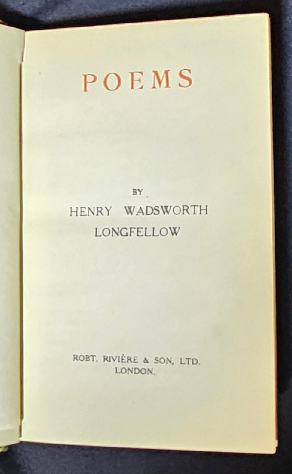 [Fine Binding] Longfellow, Henry Wadsworth, POEMS. Beautiful Riviere Binding