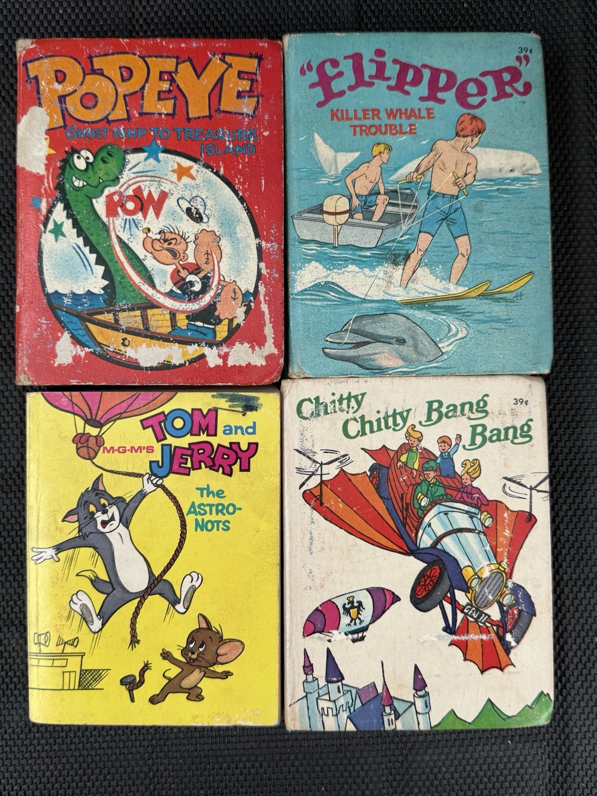 Vintage 4 Pc Big Little Books Tom & Jerry Flipper Popeye Chitty Bang Softcover