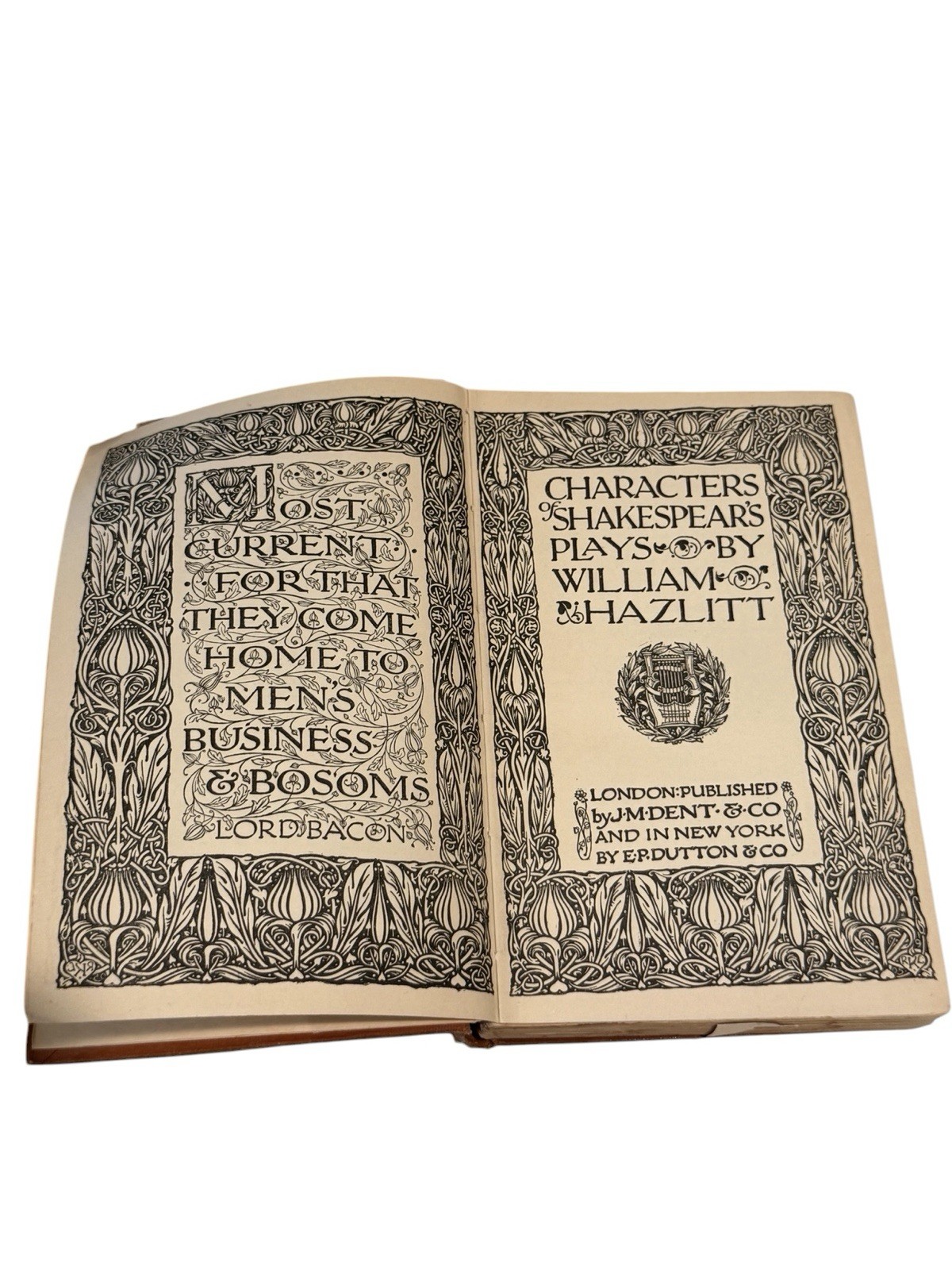 1906 Characters of Shakespeare’s Plays by William Hazlitt Hardcover