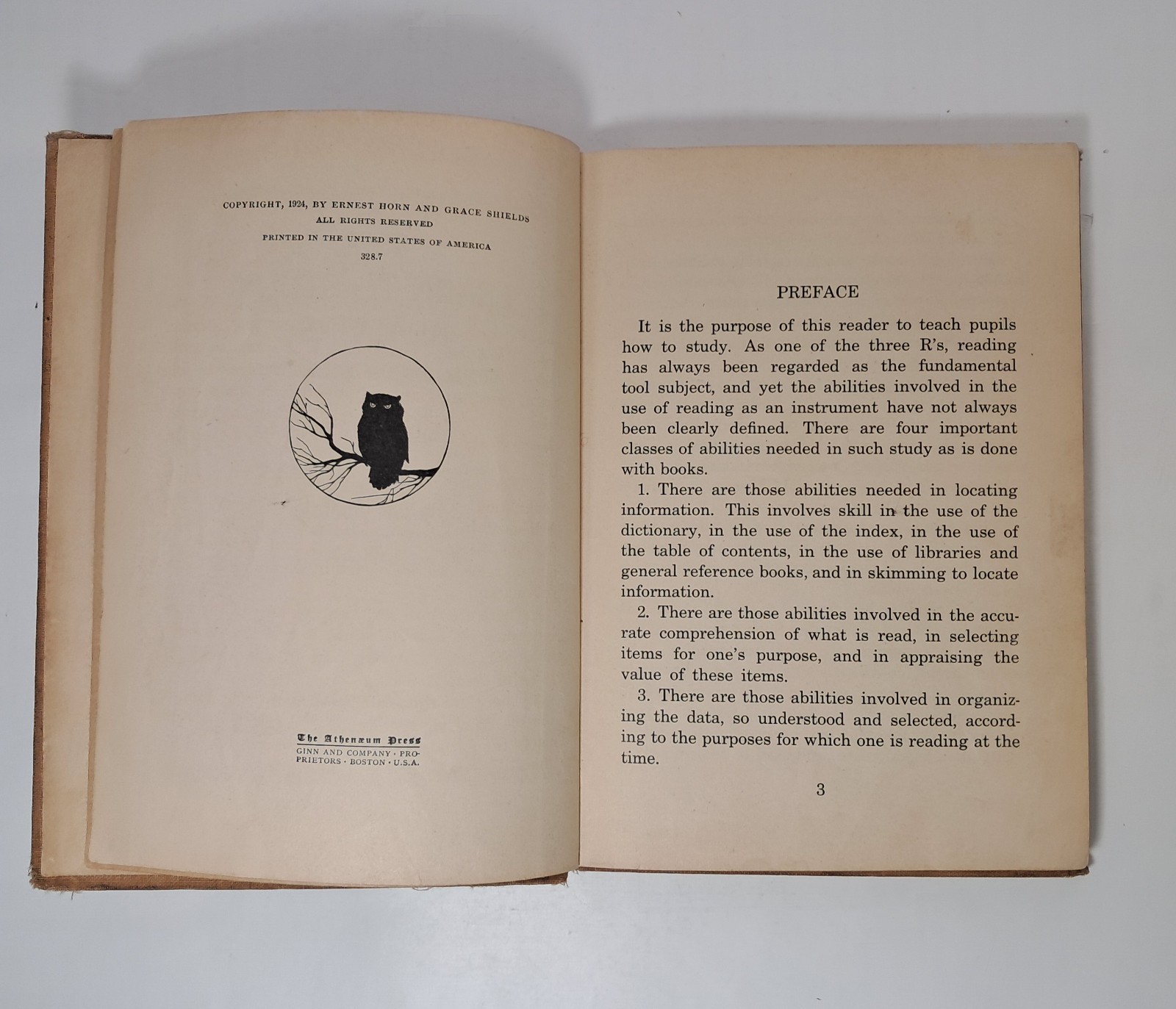 1924 Learn to Study Readers Book One- Grade Two, Antique HC Ernest Horn