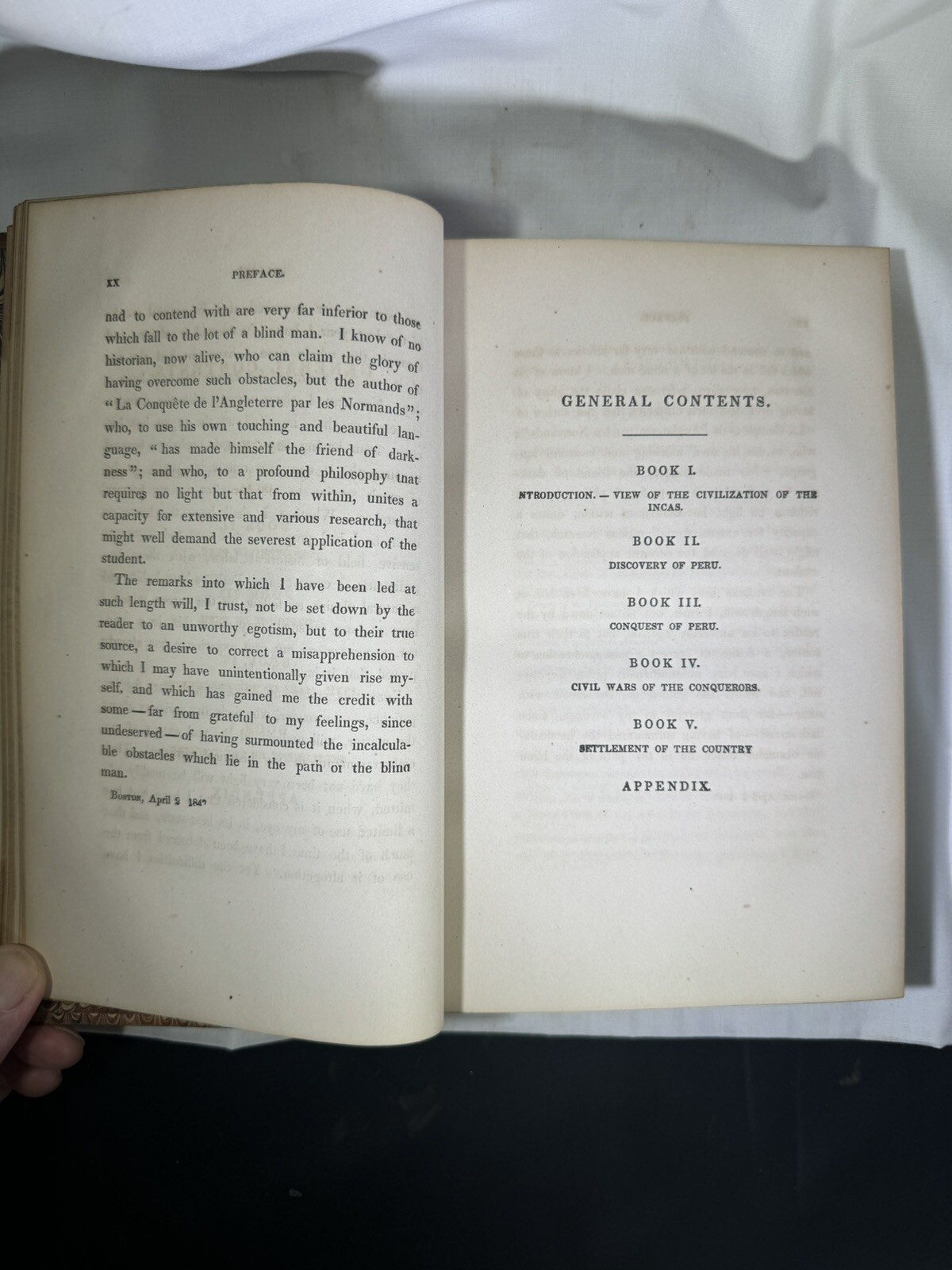 ANTIQUE 1851 HISTORY OF THE CONQUEST OF PERU by William H. Prescott Vol. I Gift