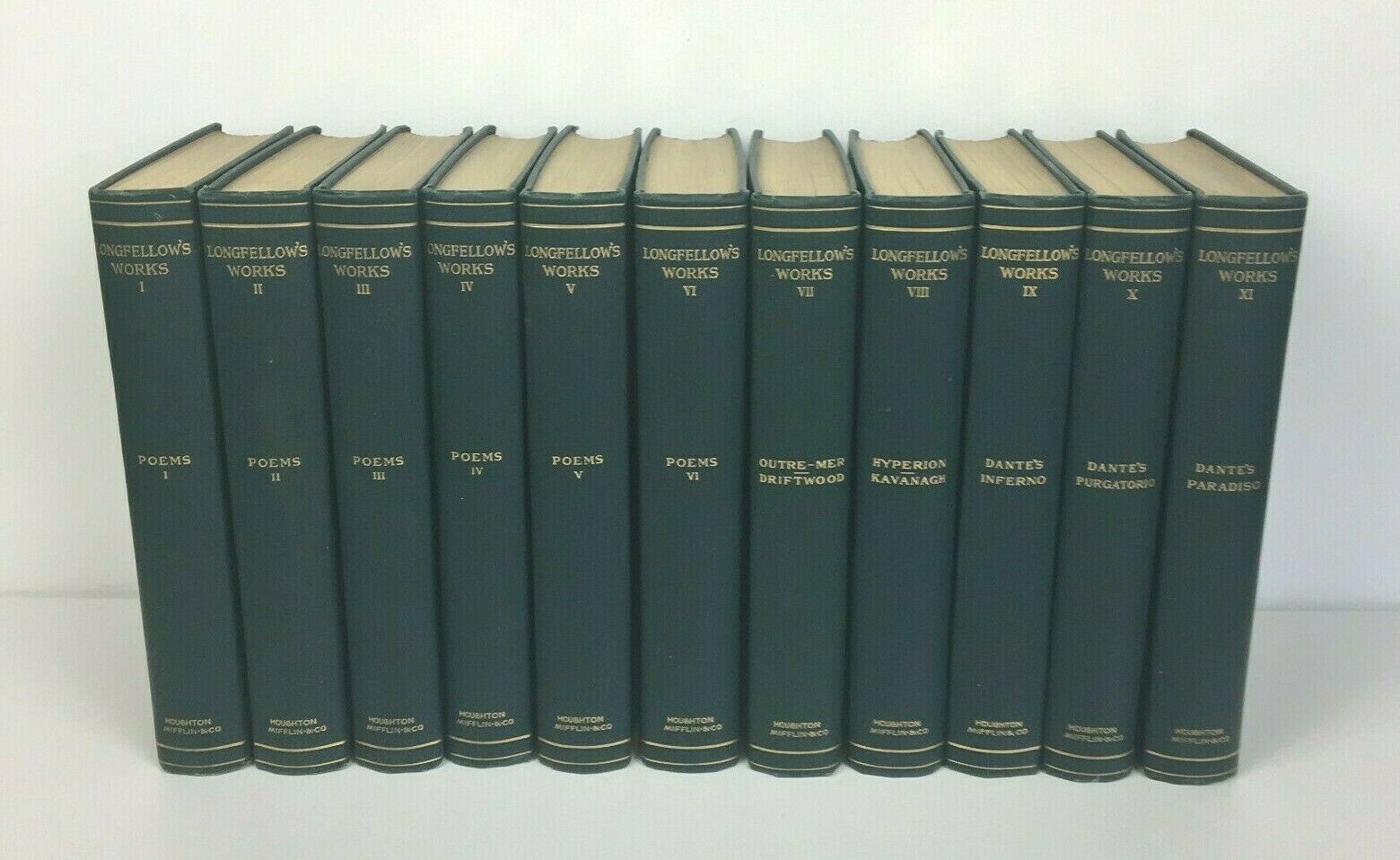 Henry Wadsworth Longfellow’s Works 1904 Books Volumes 1-11 Green Gold Antique