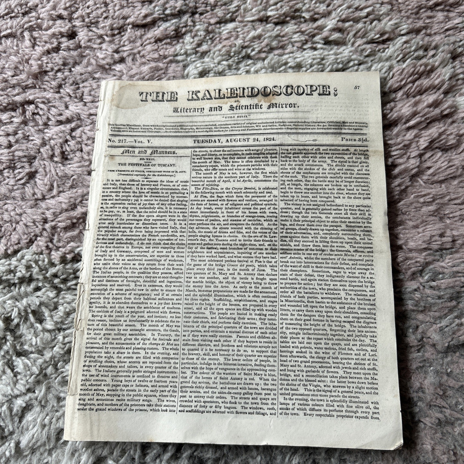 THE KALEIDOSCOPE OR LITERARY AND SCIENTIFIC MIRROR APR 1824 ASTRONOMY