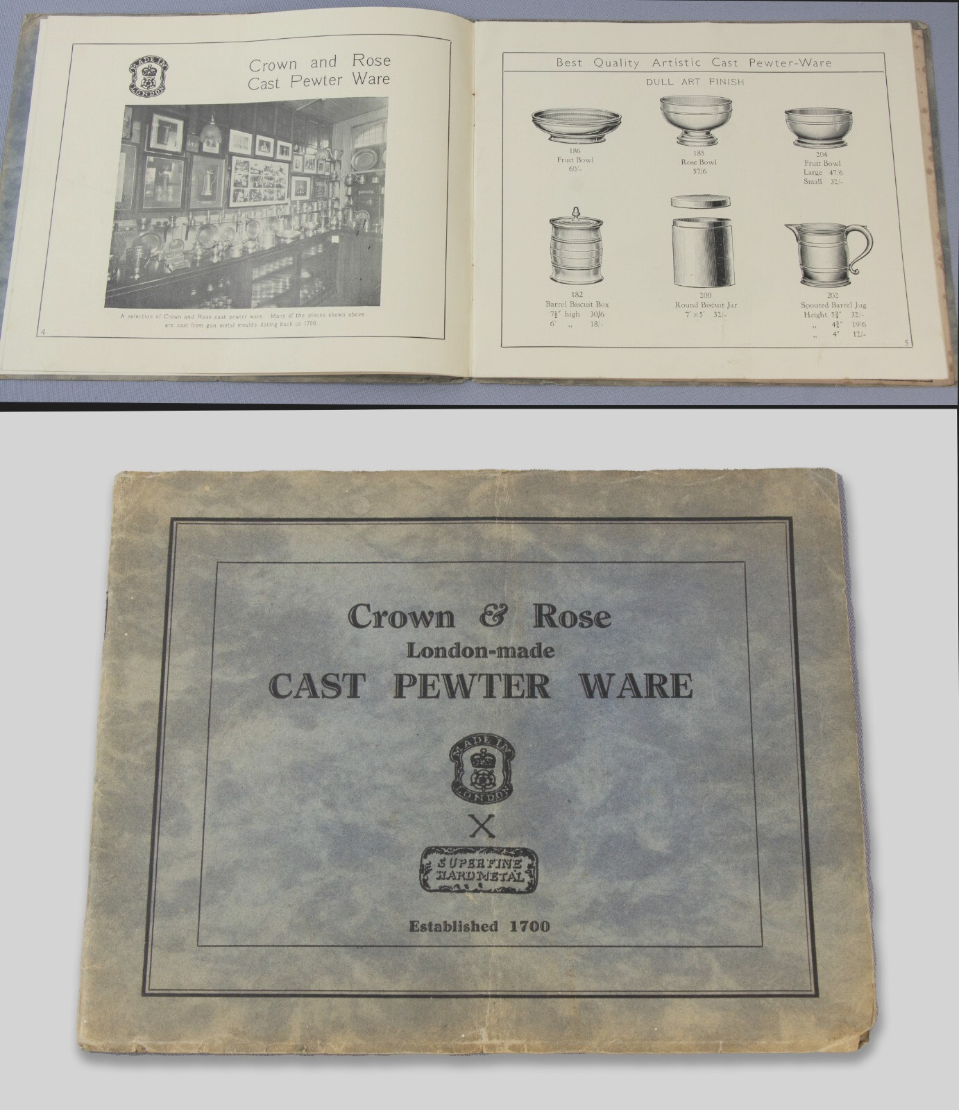 c1930 Trade Catalogue Cast PEWTER Ware – Crown & Rose London – Brown Englefield