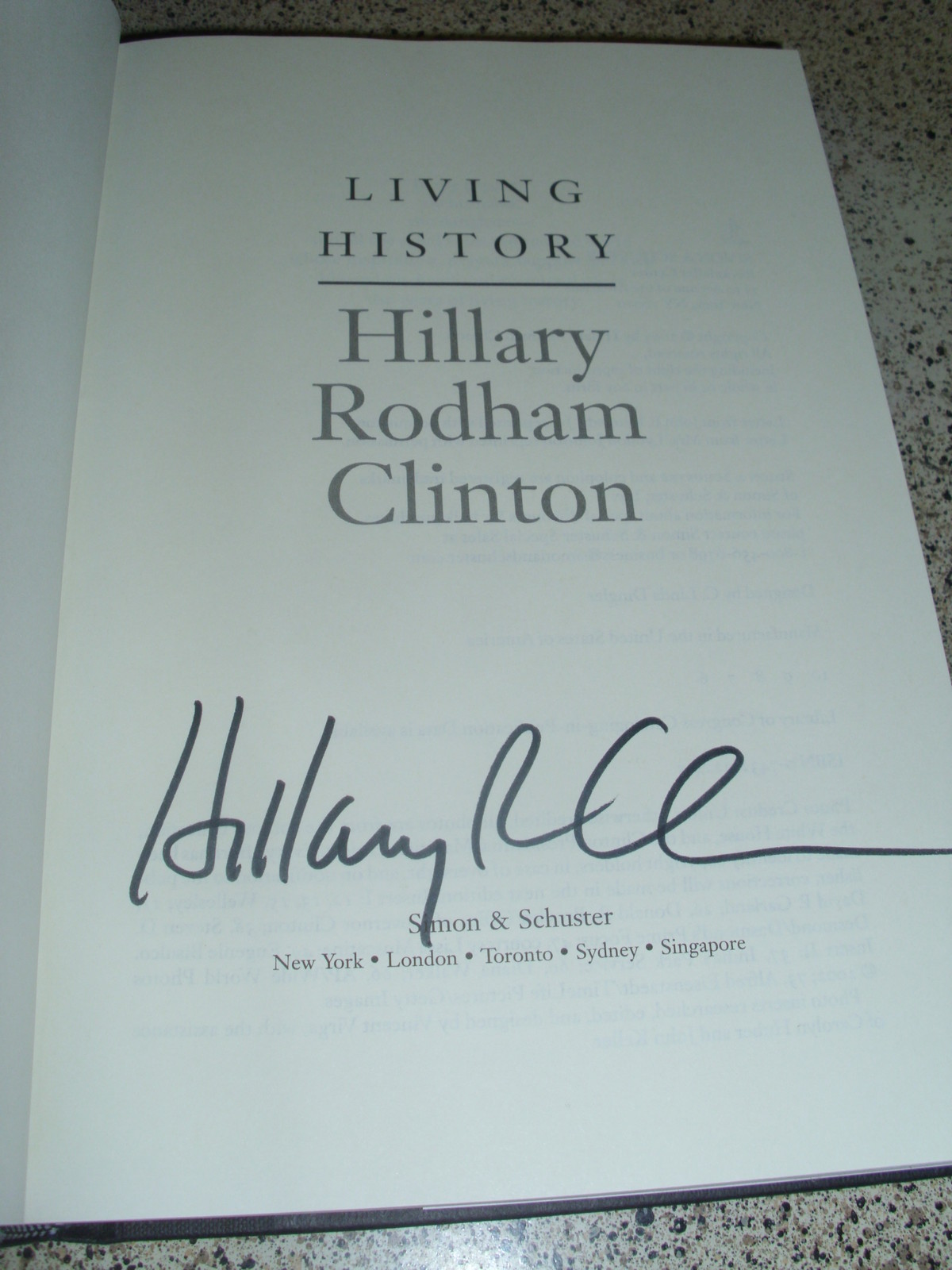 Hillary Rodham Clinton SIGNED BOOK Living History President Bill Clinton
