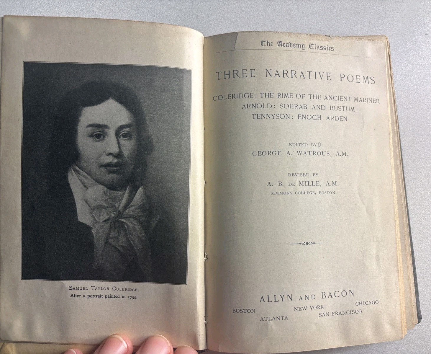 Antique 1898 Academy Classics Three Narrative Poems By George A Watrous A.M