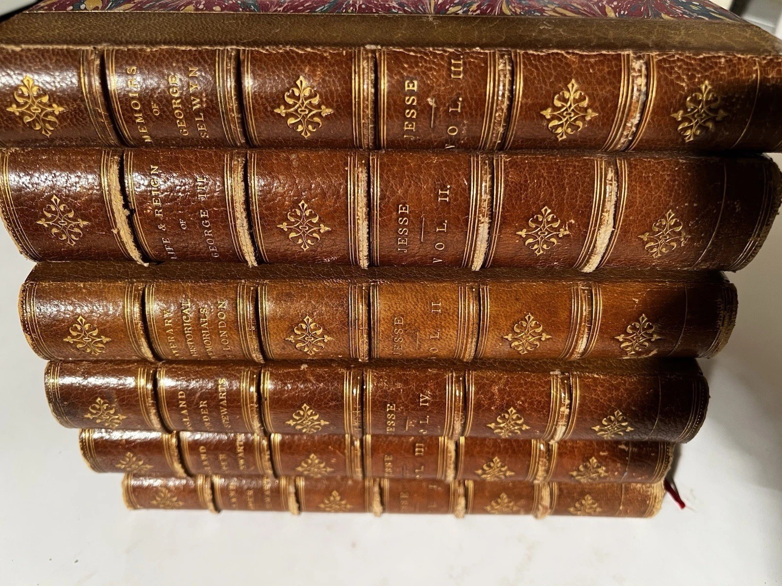 Antique 1840s John Heneage Jesse Memoirs Court England Leather Set 6 Books