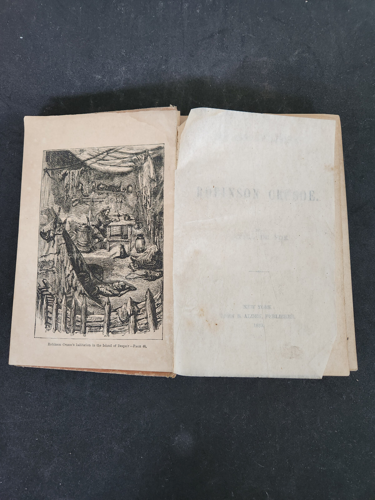 Robinson Crusoe, 1883, Daniel De Foe, John B Alden Publisher, HC