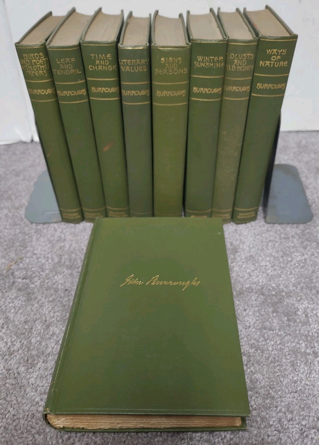 John Burroughs Nature Essays Books Lot of 9 Houghton Mifflin Co Green HC Set VTG