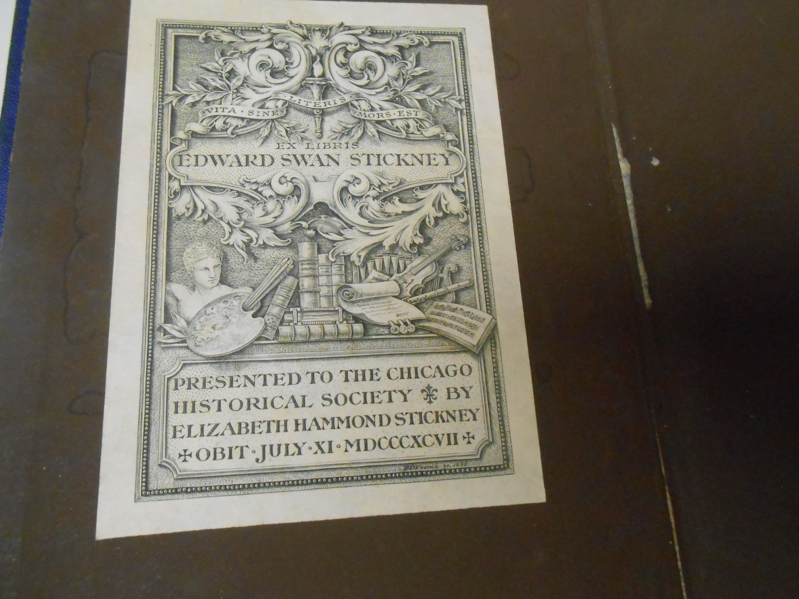 Edwin Davis French (1851-1906) Designed Book Plate 1897 Book Gift To Chicago