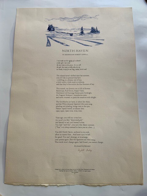NORTH HAVEN: SIGNED LTD. BROADSIDE POEM – #9 OF 150 SIGNED BY ELIZABETH BISHOP