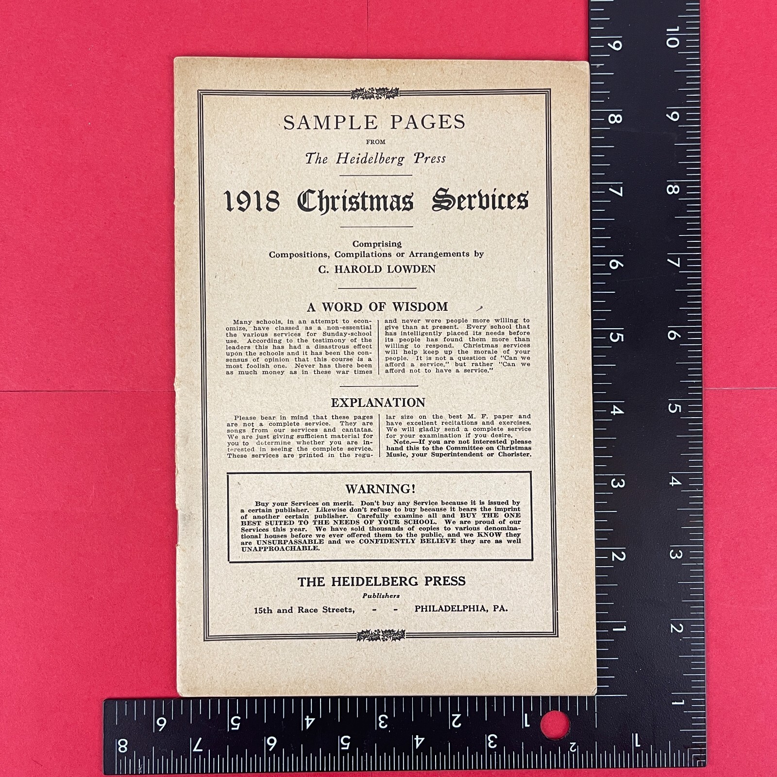 1918 Christmas Services Hymnal Sample Booklet from The Heidelberg Press