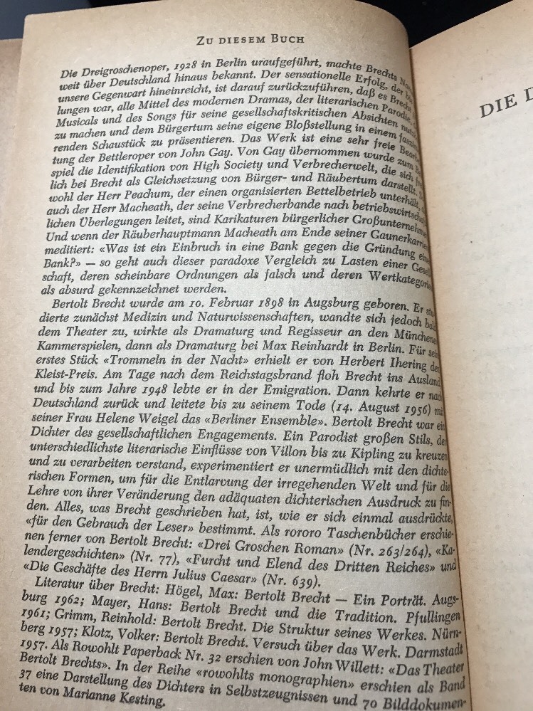 Die Dreigroschenoper (Threepenny Opera) Bertolt Brecht Script Book German BCB