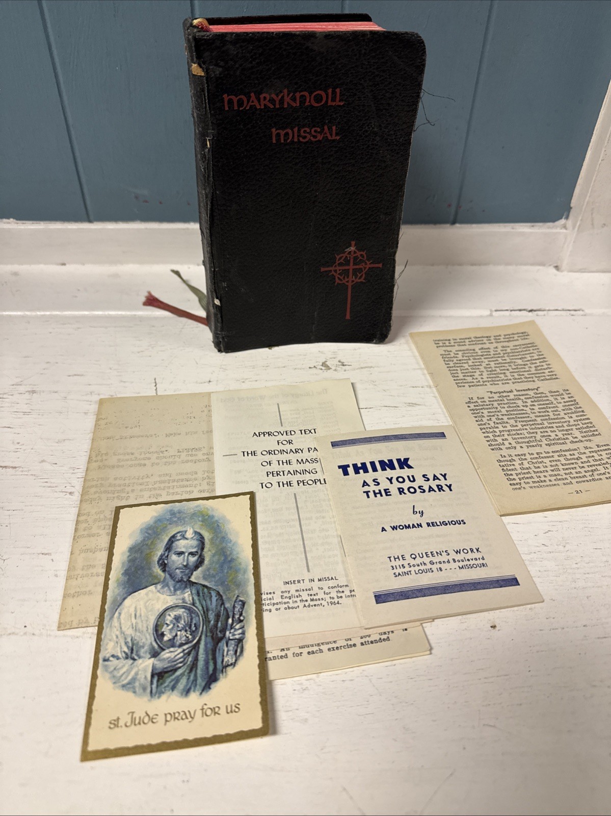Vintage 1957 Maryknoll Fathers Missal Black Bonded Leather Kenedy & Sons USA