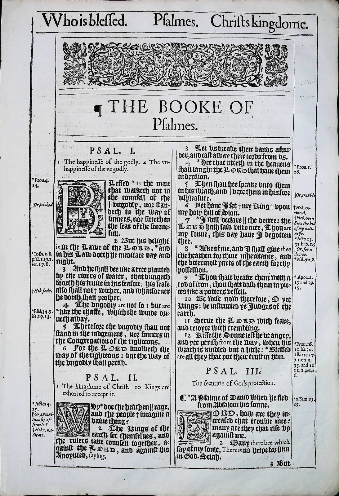 1611 KJV KING JAMES BIBLE PAGE *BOOK OF PSALMS LEAF * YOU PICK * 1634