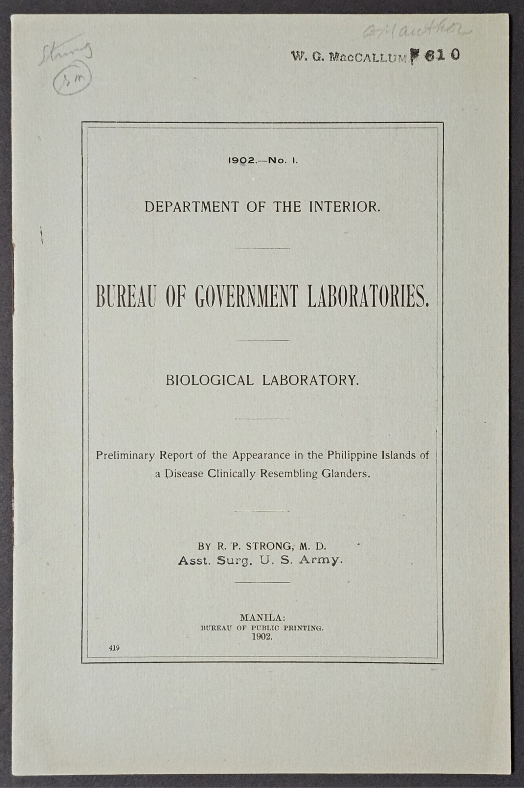 Bureau Of Government Laboratories Booklet Philippines Disease Report 1902 HTF