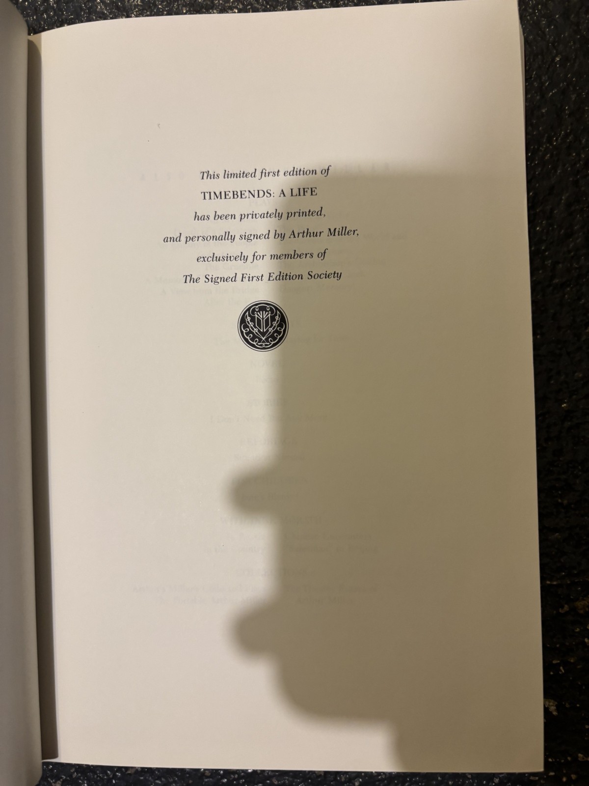 Arthur Miller Timebends Signed First Edition Franklin Library