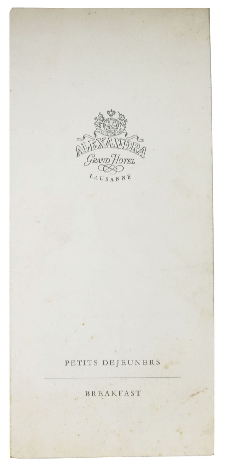 Switzerland Hotel Menu / ALEXANDRA GRAND HOTEL LAUSANNE Petits Dejeuners 1st ed