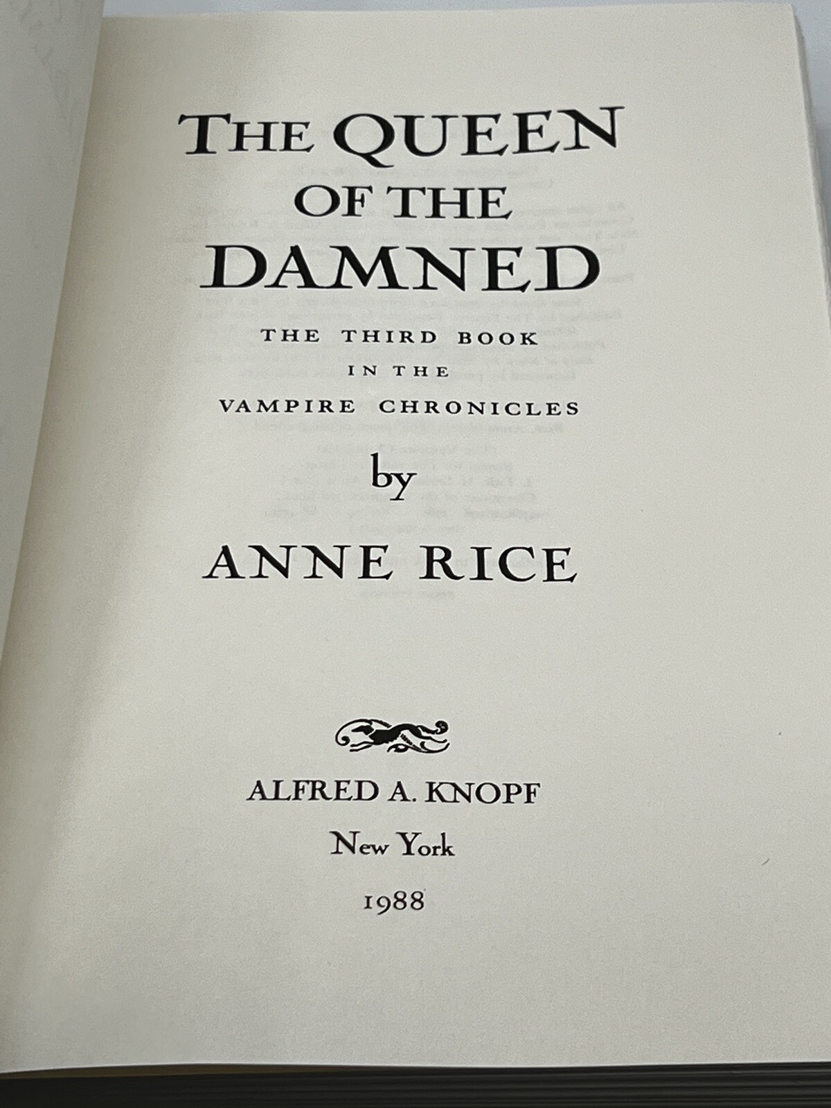 The Queen Of The Damned By Anne Rice First Edition Hardcover 1988 Knopf