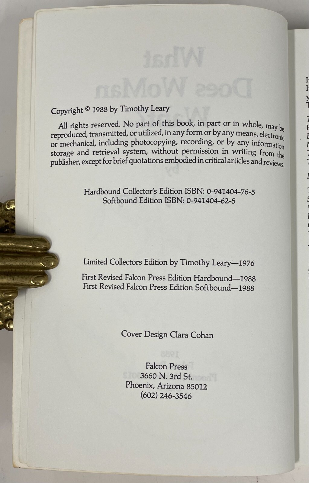 [Inscribed] Timothy Leary What Does WoMan Want? Falcon Press 1988