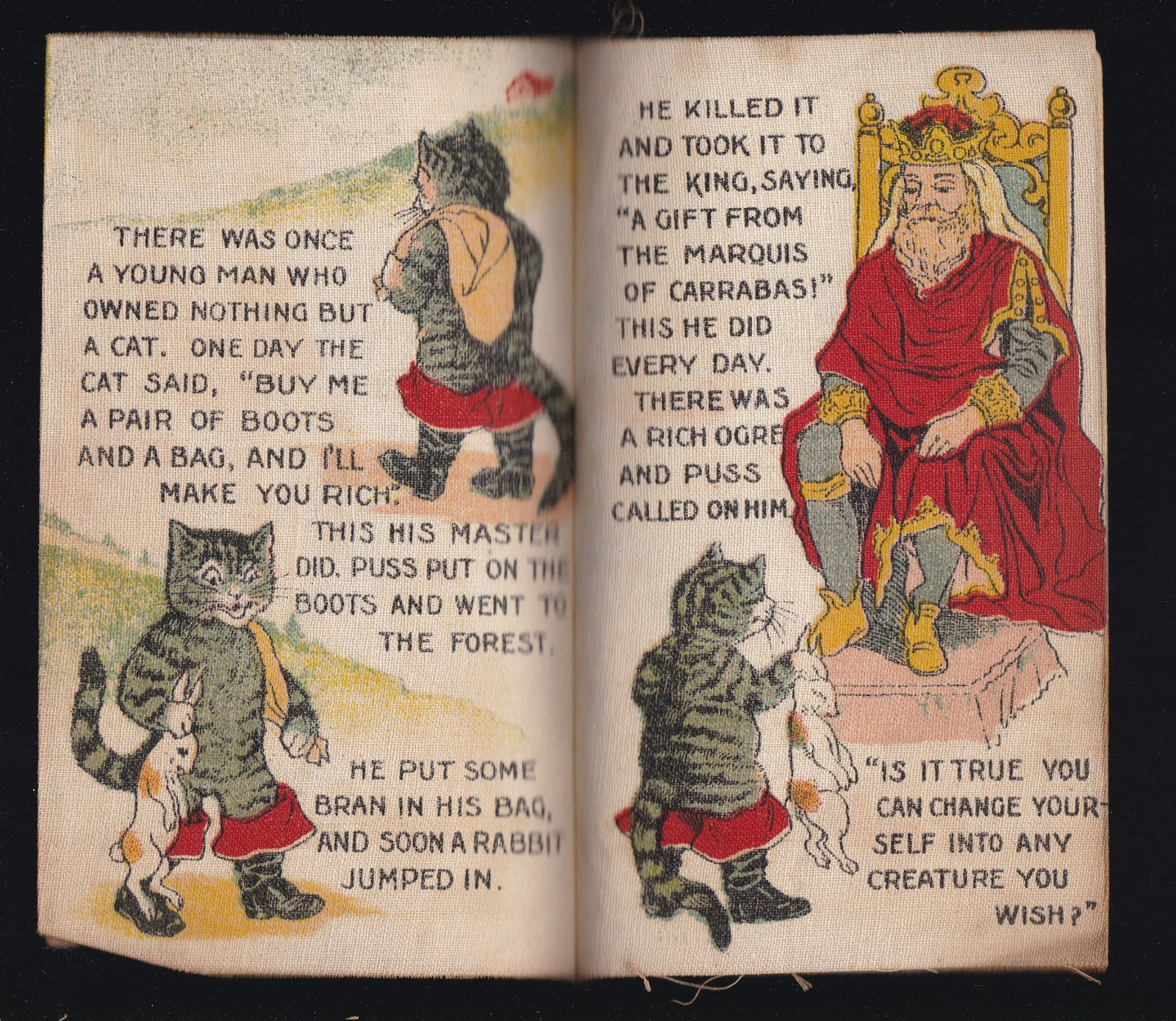 Puss In Boots – Antique 1910 Saalfields Muslin Book / Rag Book