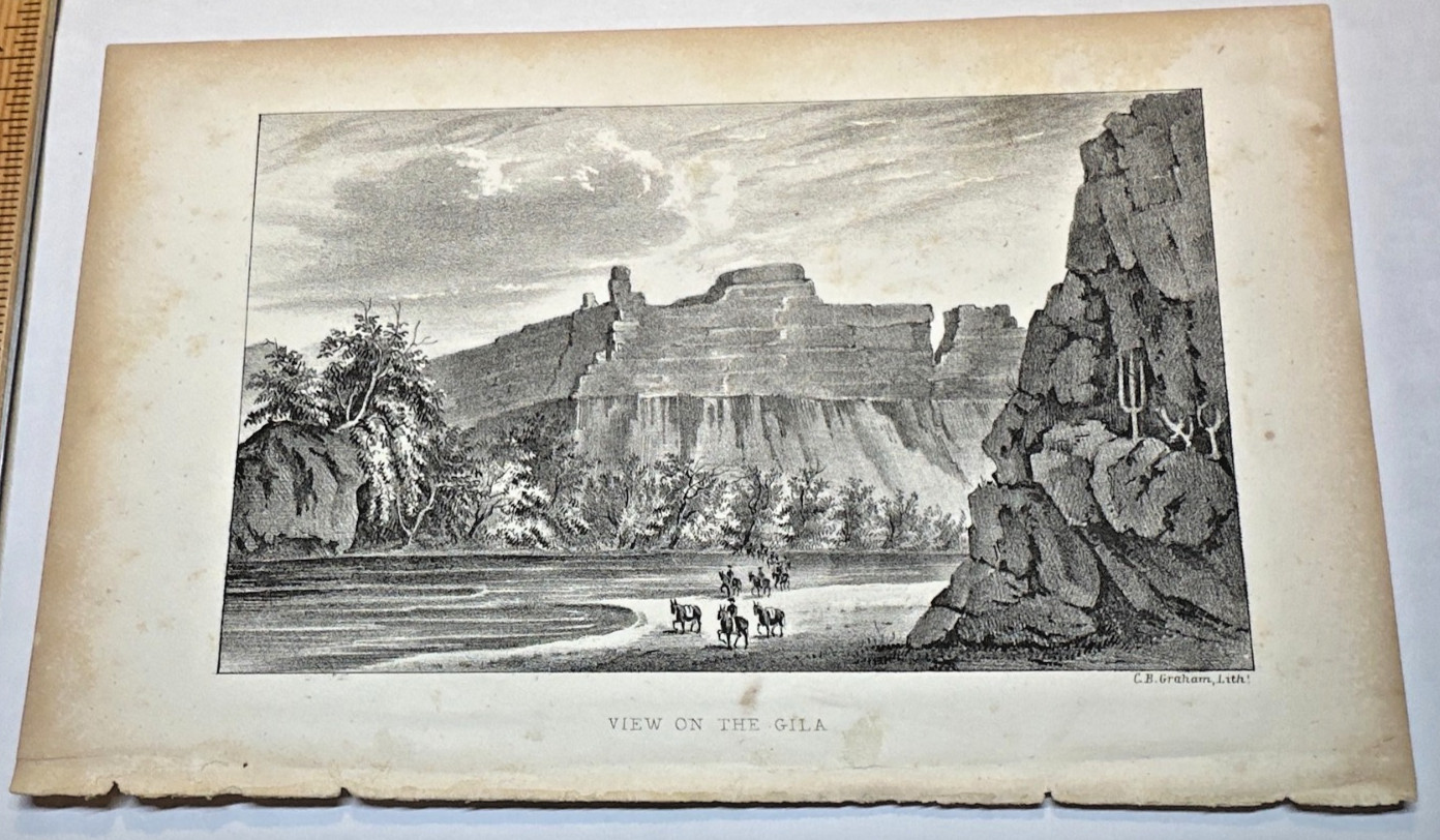 1848 Emory Lithograph View on the Gila River John Mix Stanley Western Americana
