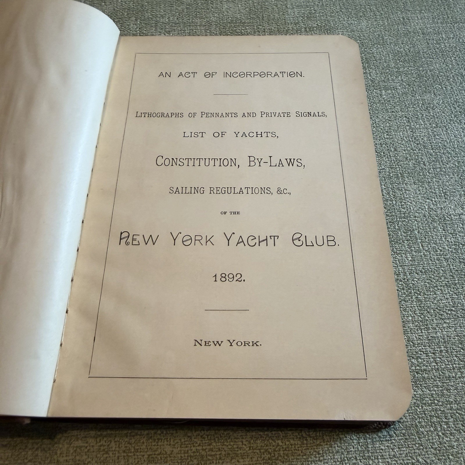 Antique 1892 New York Yacht Club Book Flag Lithographs Maritime Guilded Age